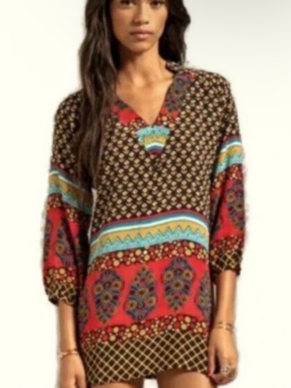 Tolani 100% Silk Boho Print Tunic Top Size Large